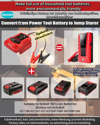 MAKBOS Autó Bikázó Adapter Einhell 18V Akkumulátorhoz, Hordozható Jump Starter Power Bank Átalakító 12V Autóindításhoz 2
