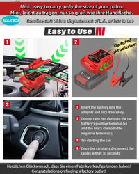 MAKBOS Autó Bikázó Adapter Einhell 18V Akkumulátorhoz, Hordozható Jump Starter Power Bank Átalakító 12V Autóindításhoz 4