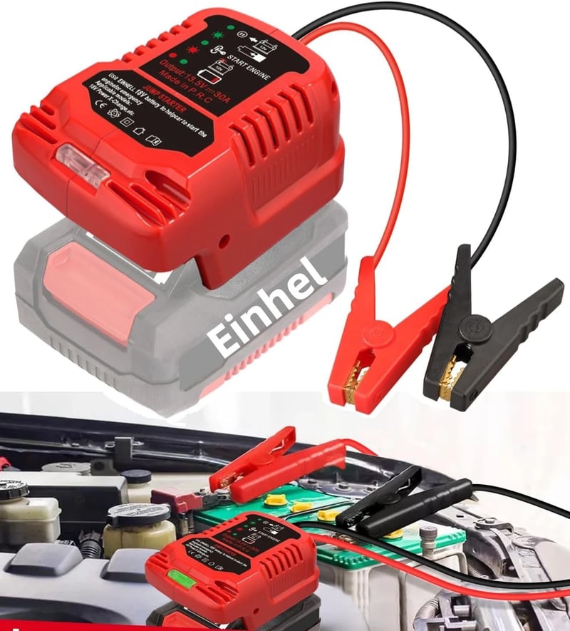 MAKBOS Autó Bikázó Adapter Einhell 18V Akkumulátorhoz, Hordozható Jump Starter Power Bank Átalakító 12V Autóindításhoz