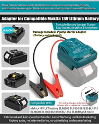 MAKBOS Autó Indítósegéd Adapter Makita 18V Akkumulátorhoz, Hordozható Powerbank Átalakító 12V Autó Indításhoz 6