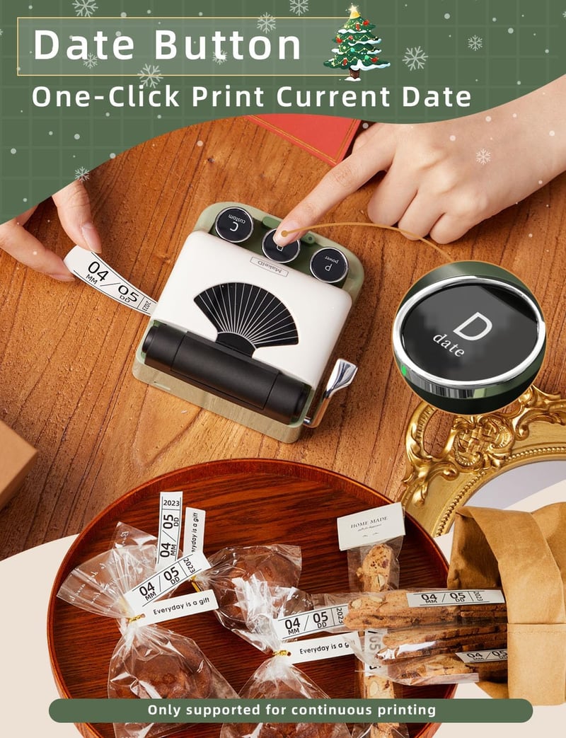 Makeid Q1 Bluetooth Címkenyomtató - Hordozható Mini Címkéző Gép iOS Android Telefonokhoz, Zöld, 300 DPI, Otthoni Irodai Használatra
