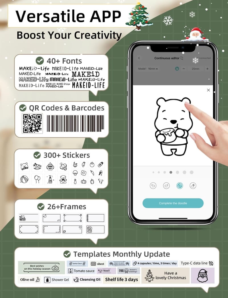 Makeid Q1 Bluetooth Címkenyomtató - Hordozható Mini Címkéző Gép iOS Android Telefonokhoz, Zöld, 300 DPI, Otthoni Irodai Használatra