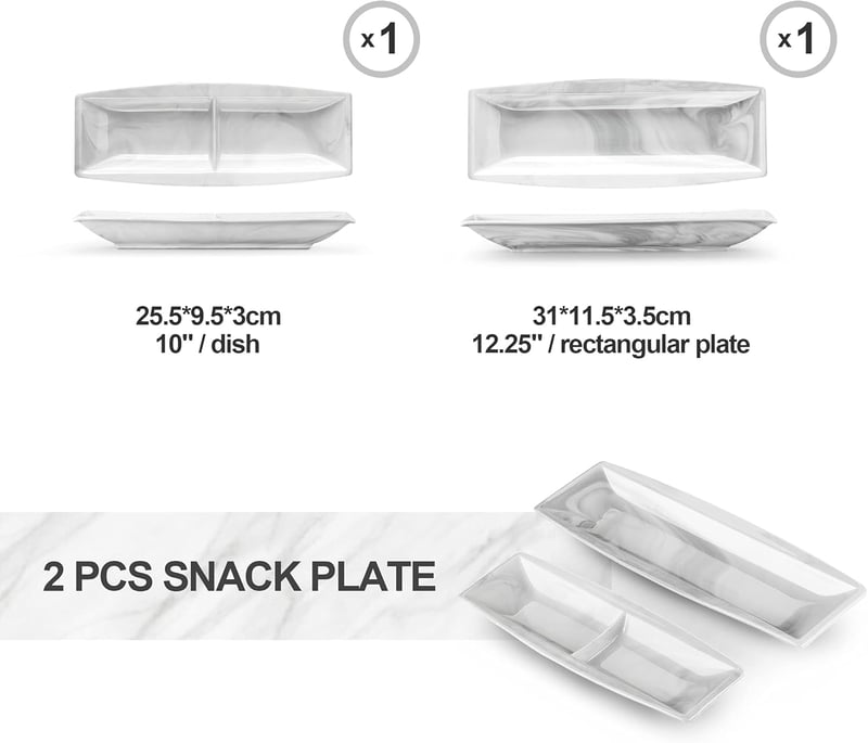 MALACASA Blance 2 részes márvány porcelán tányér szett négyzet rekeszes 12,25 hüvelyk