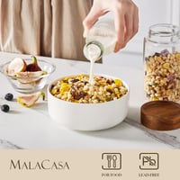 MALACASA Luna Set de 6 Boluri pentru Cereale din Porțelan, 640 ml, Set Boluri pentru Supă, Salată, Desert, Mic Dejun, Ceramică, Boluri Mari pentru Paste, Fructe, Alb 3
