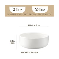 MALACASA Luna Set de 6 Boluri pentru Cereale din Porțelan, 640 ml, Set Boluri pentru Supă, Salată, Desert, Mic Dejun, Ceramică, Boluri Mari pentru Paste, Fructe, Alb 2