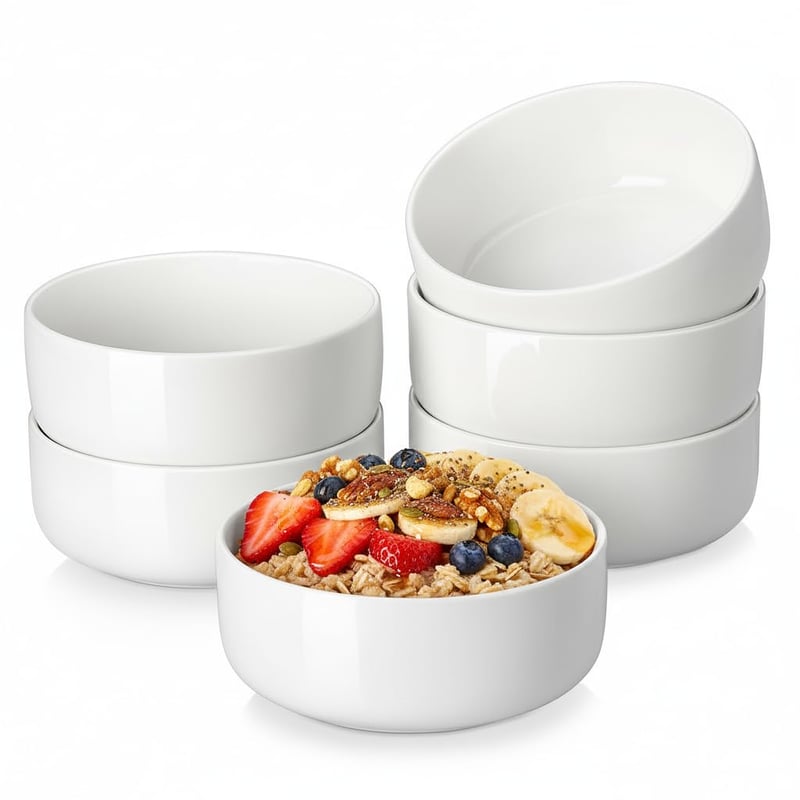 MALACASA Luna Set de 6 Boluri pentru Cereale din Porțelan, 640 ml, Set Boluri pentru Supă, Salată, Desert, Mic Dejun, Ceramică, Boluri Mari pentru Paste, Fructe, Alb
