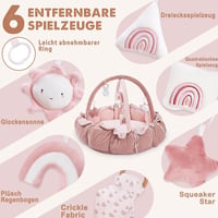 Centru de activități transformabil 5 în 1 Mallify cu 6 jucării, arcadă pentru saltea de joacă și piscină cu bile, covoraș pentru târât, gimnastică pentru bebeluși, 0-6 luni, roz deschis 5
