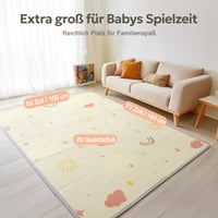 Mallify Kúszószőnyeg 180x150x1,5 cm Babáknak, Összehajtható, Kétoldalas Játszószőnyeg Élvédelemmel, Vízálló, Hordozható, Beltéri és Kültéri Használatra 5