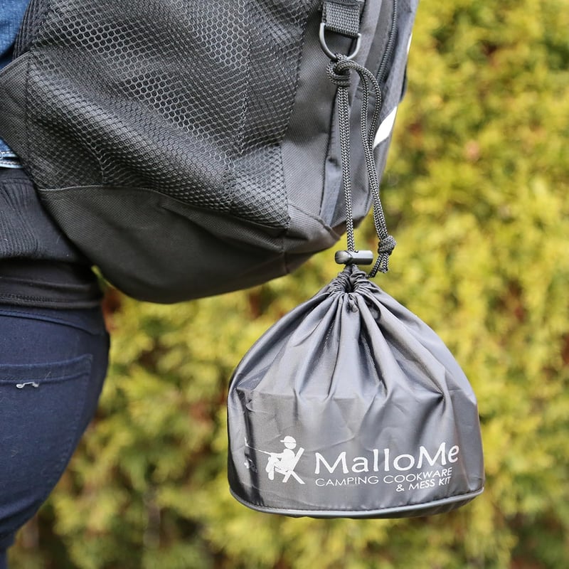 MalloMe Kemping Főzőkészlet 10 Részes - Túra Edénykészlet 1L Alumínium Zöld Fazékkal - Hordozható Kempingfőző Kompatibilis - Túrafelszerelés