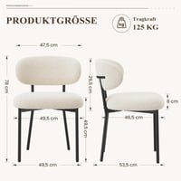 MALOL 2 ks čalúnené jedálenské stoličky, moderná látka Sherpa (vzhľad baránka), zaoblené operadlo, polstrovaný sedák, stabilné kovové nohy, béžová 2