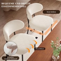 MALOL 2 ks čalúnené jedálenské stoličky, moderná látka Sherpa (vzhľad baránka), zaoblené operadlo, polstrovaný sedák, stabilné kovové nohy, béžová 6
