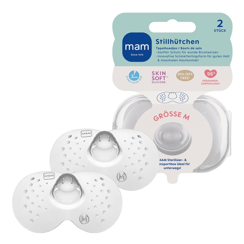 Protector mamar pentru alăptare MAM Extra Soft, mărimea M (Ø 20 mm), 2 bucăți, contact maxim cu pielea