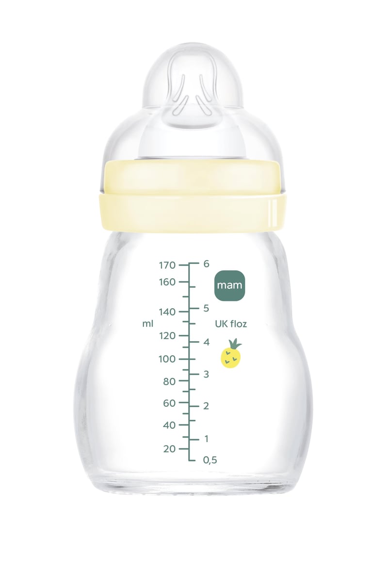 Sklenená dojčenská fľaša MAM Feel Good 170 ml, so silikónovým cumlíkom SkinSoft veľkosti 1, od 0 mesiacov, neutrálna