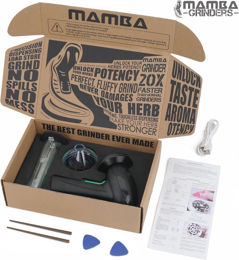 Mamba Grinders Elektromos Fűszerdaráló - USB Tölthető Adagoló Fejjel - Alumínium Fűszer és Gyógynövény Őrlő Fekete Színben