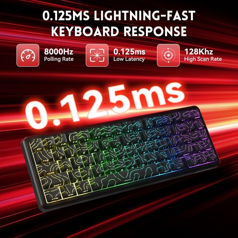 MAMBASNAKE Attack Shark X65 HE Gyors Mágneses Gaming Billentyűzet, 0.01mm Pontosság, 8kHz, 60% Kompakt, Állítható Kapcsolók, RGB Háttérvilág