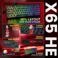 MAMBASNAKE Attack Shark X65 HE Gyors Mágneses Gaming Billentyűzet, 0.01mm Pontosság, 8kHz, 60% Kompakt, Állítható Kapcsolók, RGB Háttérvilág 2