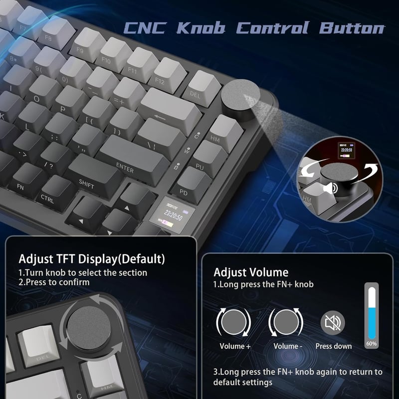 MAMBASNAKE Attack Shark X85PRO Wireless Gamer Billentyűzet TFT Kijelzővel és Forgatógombbal - Moonlight (Linear Blueberry Switch)