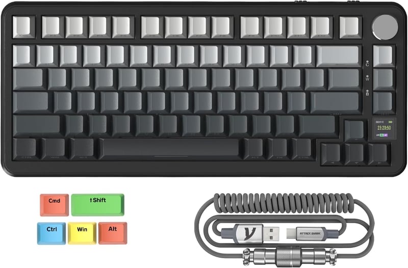 MAMBASNAKE Attack Shark X85PRO Wireless Gamer Billentyűzet TFT Kijelzővel és Forgatógombbal - Moonlight (Linear Blueberry Switch)