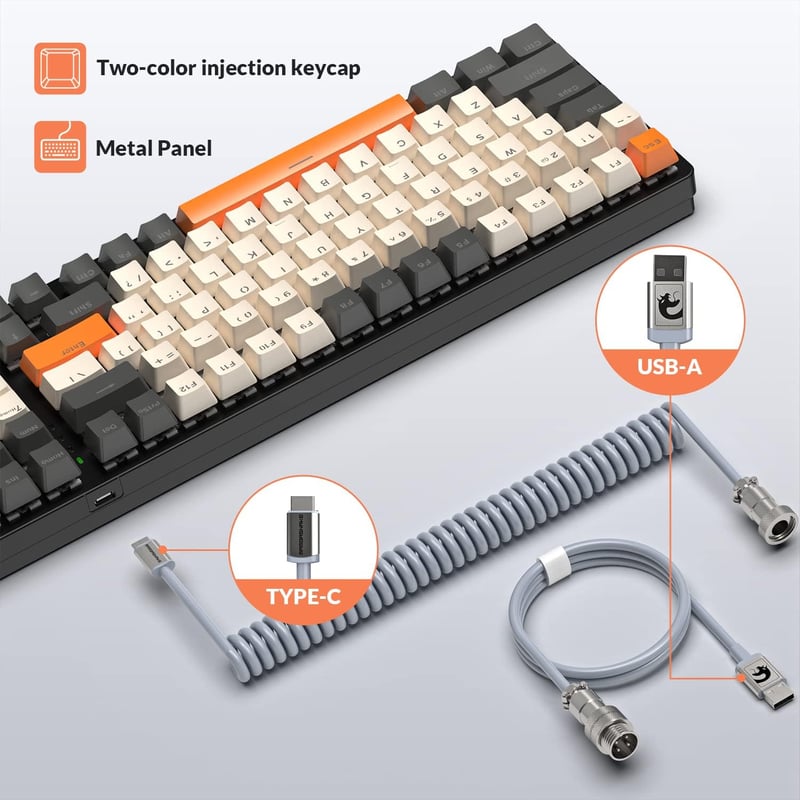 MAMBASNAKE K3 Pro Mechanikus Gamer Billentyűzet - Kompakt 98 Gombos, RGB LED Világítás, Kék Kapcsolók, USB-C Spirálkábel, Sötétszürke