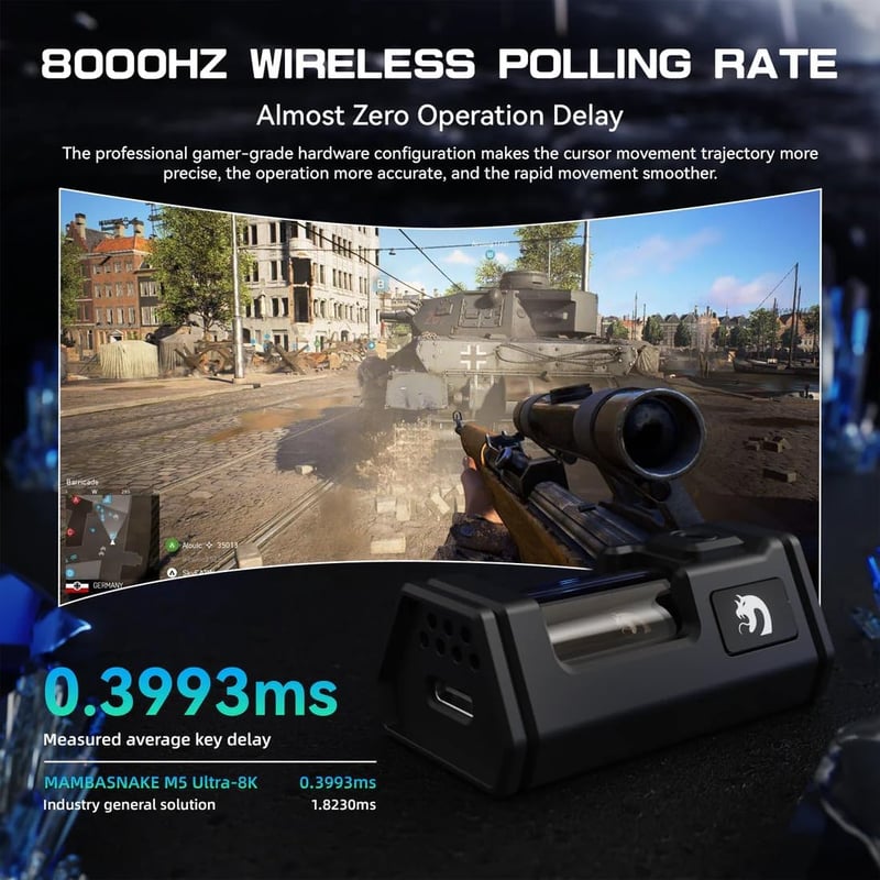 MAMBASNAKE M5 Ultra Szénszálas 8000Hz Vezeték Nélküli Gaming Egér, 39g Szuperkönnű, 42000DPI, Bluetooth/2.4G/USB-C, PC/Mac Kompatibilis