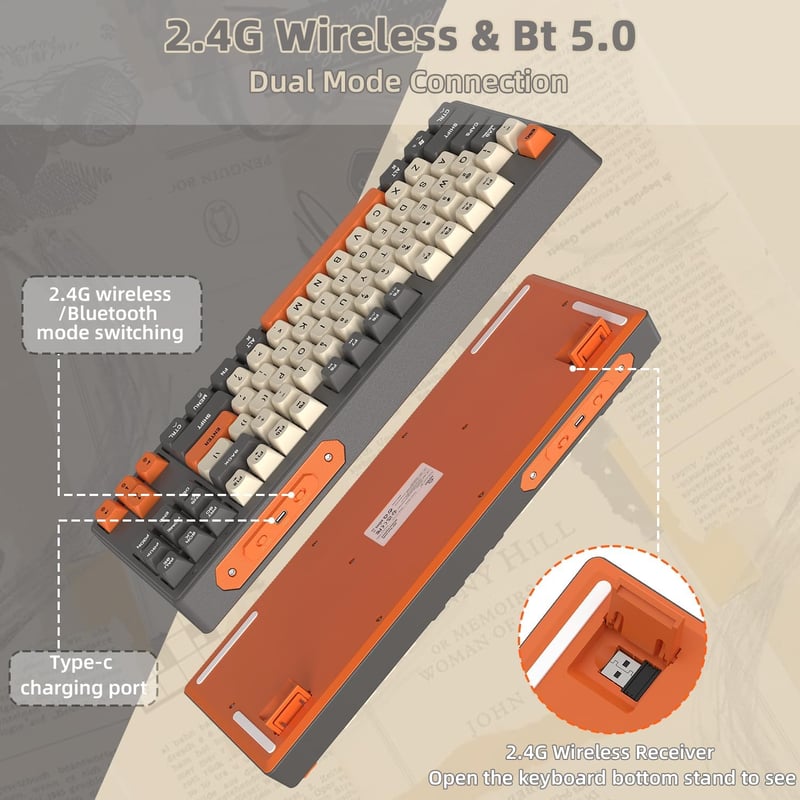 MAMBASNAKE M87 TKL Vezeték Nélküli Gaming Billentyűzet Bluetooth 2.4GHz Mechanikus Érzés RGB Háttérvilágítás 4000mAh Akkumulátor