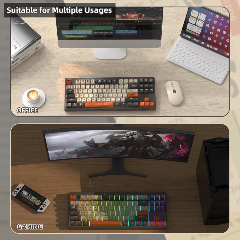 MAMBASNAKE M87 TKL Vezeték Nélküli Gaming Billentyűzet Bluetooth 2.4GHz Mechanikus Érzés RGB Háttérvilágítás 4000mAh Akkumulátor