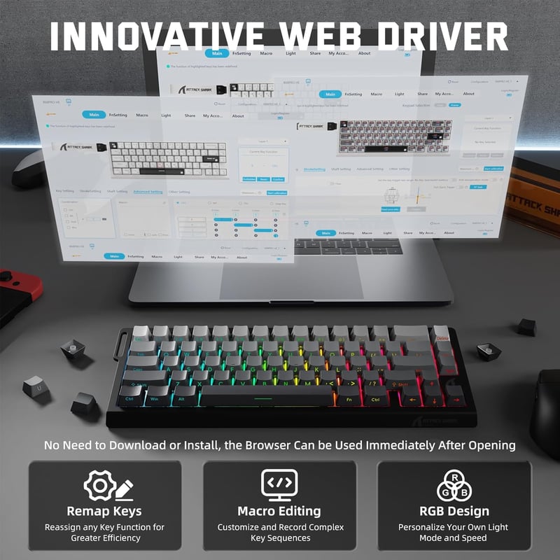MAMBASNAKE X Attack Shark X68PRO 8KHz Wireless Gaming Billentyűzet RGB