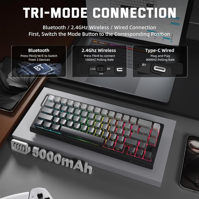 MAMBASNAKE X Attack Shark X68PRO 8KHz Wireless Gaming Billentyűzet RGB