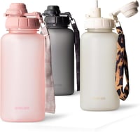 MAMEIDO 1 literes ivópalack időjelöléssel, szívószállal, szivárgásmentes sportpalack flamingó rózsaszín - 1,000 ml, Flamingo Pink 1