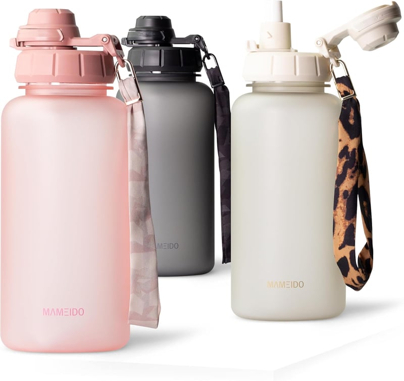 MAMEIDO 1 literes ivópalack időjelöléssel, szívószállal, szivárgásmentes sportpalack flamingó rózsaszín - 1,000 ml, Flamingo Pink