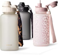 MAMEIDO 1 literes ivópalack időjelöléssel, szívószállal, szivárgásmentes sportpalack BPA-mentes - 1,000 ml, Ivory Beige 1