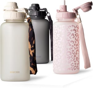 MAMEIDO Tritan boca za vodu sa slamkom i oznakom vremena - Ivory Beige - 1000 ml