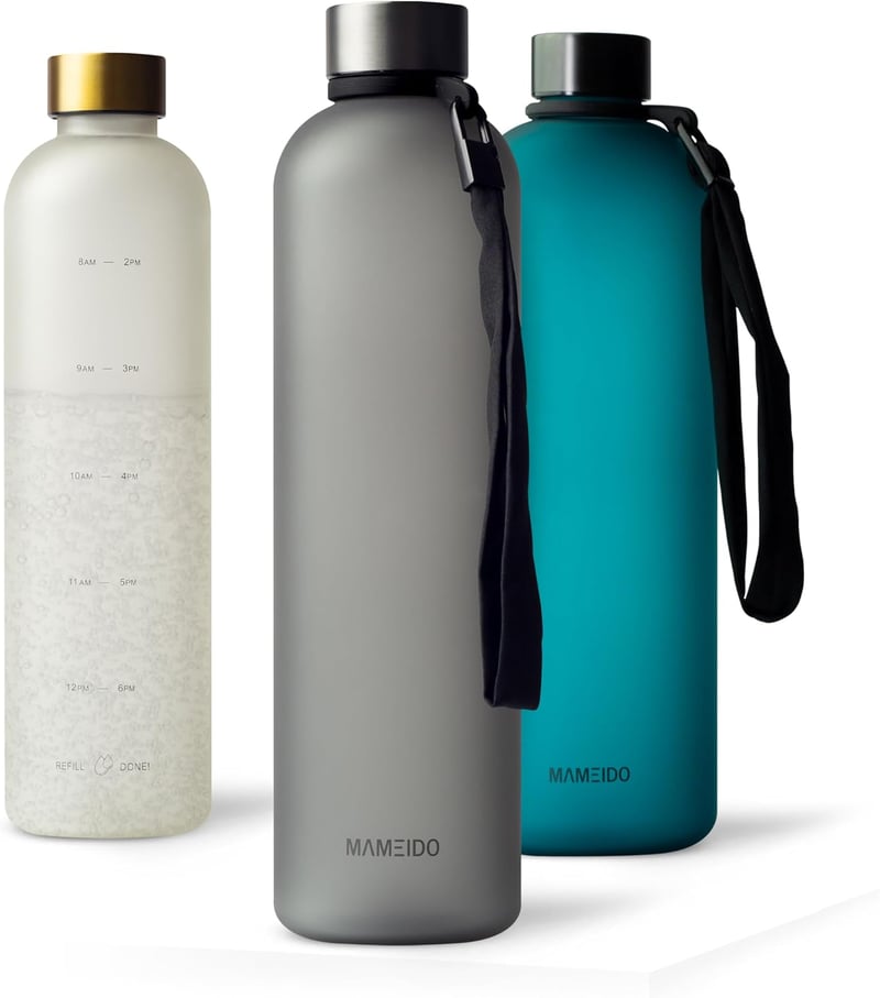MAMEIDO 1L és 1.5L Szürke Sportpalack - BPA Mentes Motivációs Időjelzővel