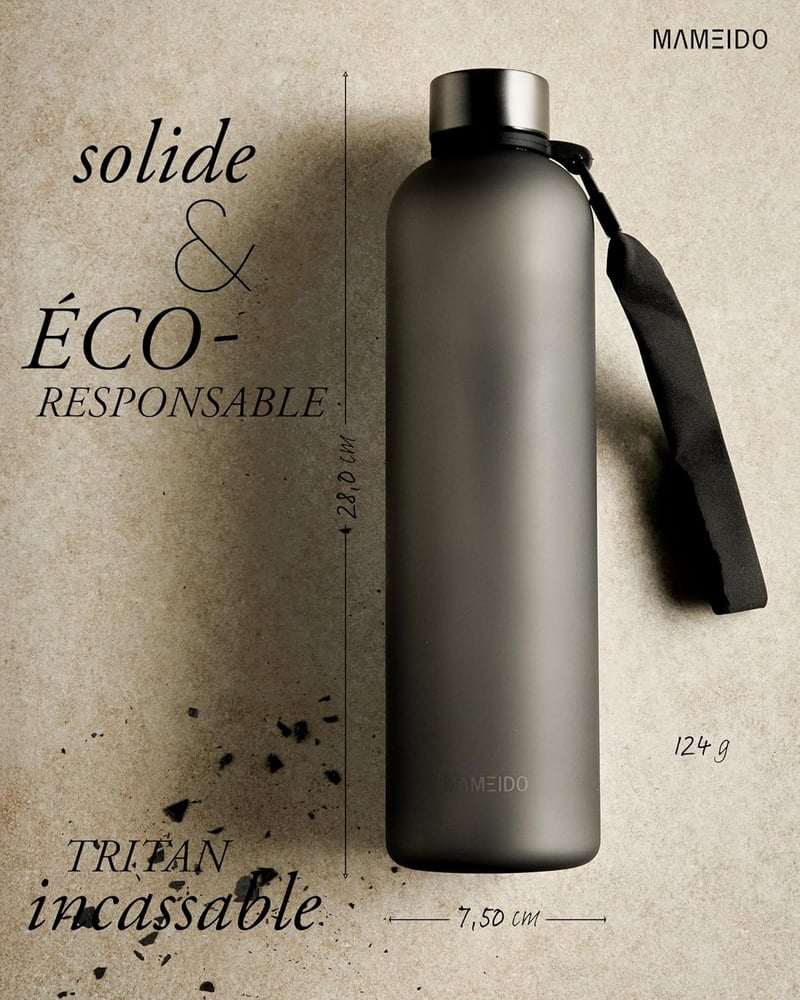 MAMEIDO 1L és 1.5L Szürke Sportpalack - BPA Mentes Motivációs Időjelzővel