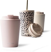 MAMEIDO 350ml Rozsdamentes Termosz Bögre Kávéhoz, Dupla Falú Hőtartó, Szorítható Fedél, Blush Rózsaszín - 350 ml, Blush Kissed 1