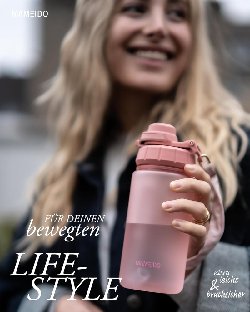 MAMEIDO 500ml Gyerek Kulacs Szívószállal, Tritan Anyag, Szivárgatásmentes, BPA-Mentes, Flamingo Rózsaszín