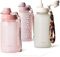 MAMEIDO 500ml Gyerek Kulacs Szívószállal, Tritan Anyag, Szivárgatásmentes, BPA-Mentes, Flamingo Rózsaszín 1