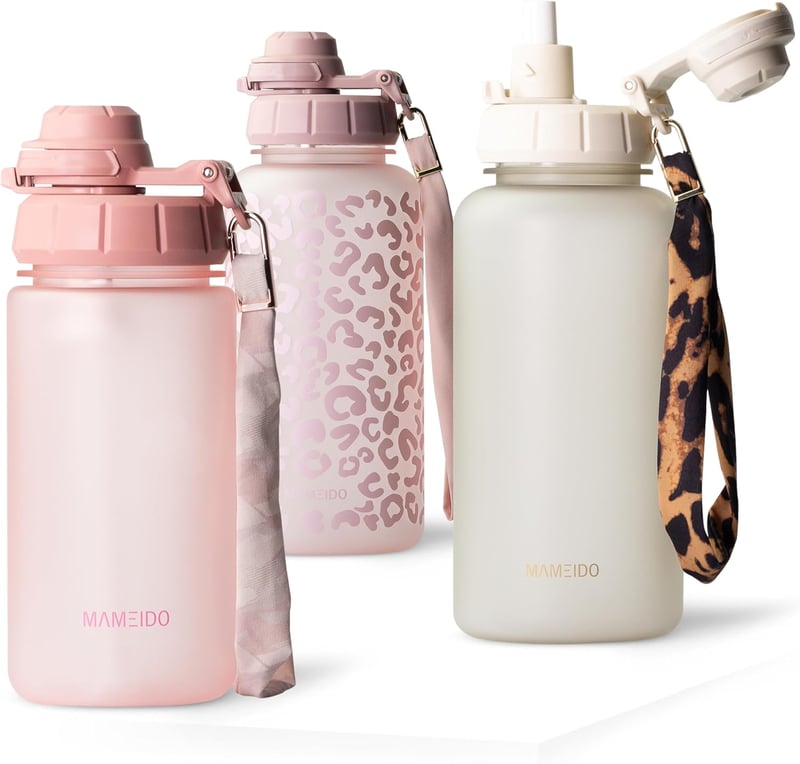 MAMEIDO 500ml Gyerek Kulacs Szívószállal, Tritan Anyag, Szivárgatásmentes, BPA-Mentes, Flamingo Rózsaszín