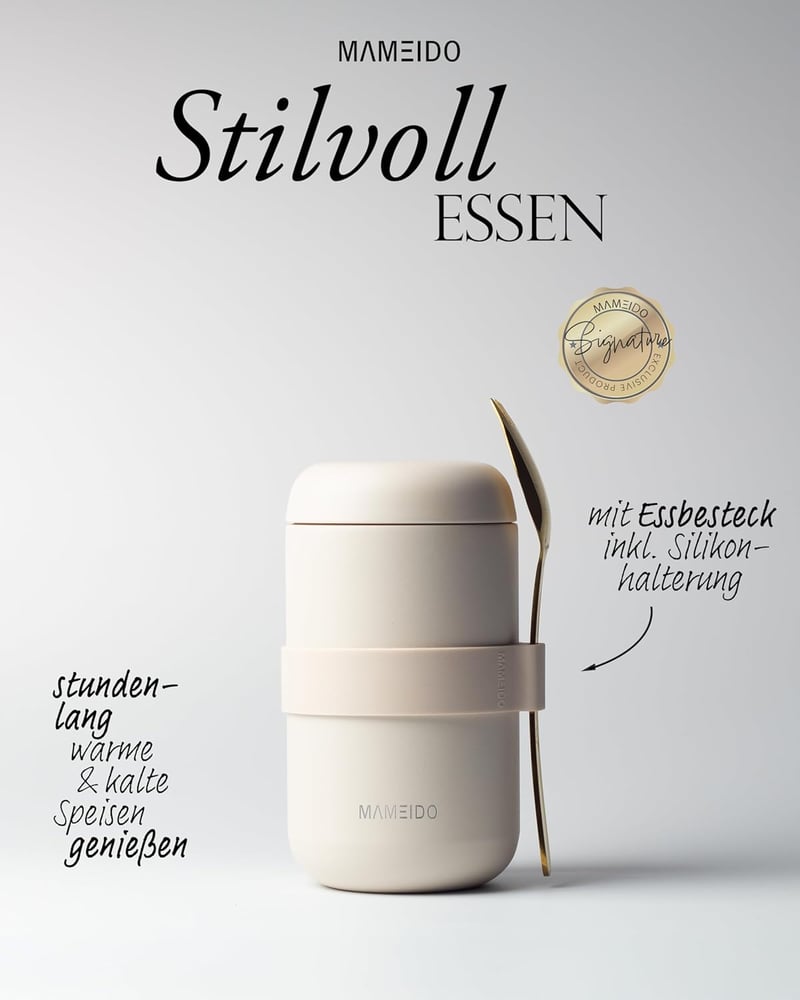 MAMEIDO 500ml Termikus Ételtartó Rozsdamentes Acél Szivárgásmentes Joghurt Kása Leves Fagylalt Krém - 500 ml, Ivory Beige