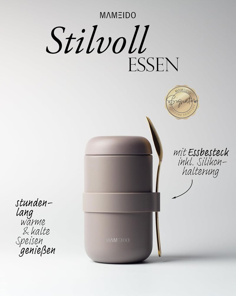 MAMEIDO 500ml Termikus Ételtartó Rozsdamentes Acél Taupe Szürke Szivárgásmentes - 500 ml, Taupe Grey