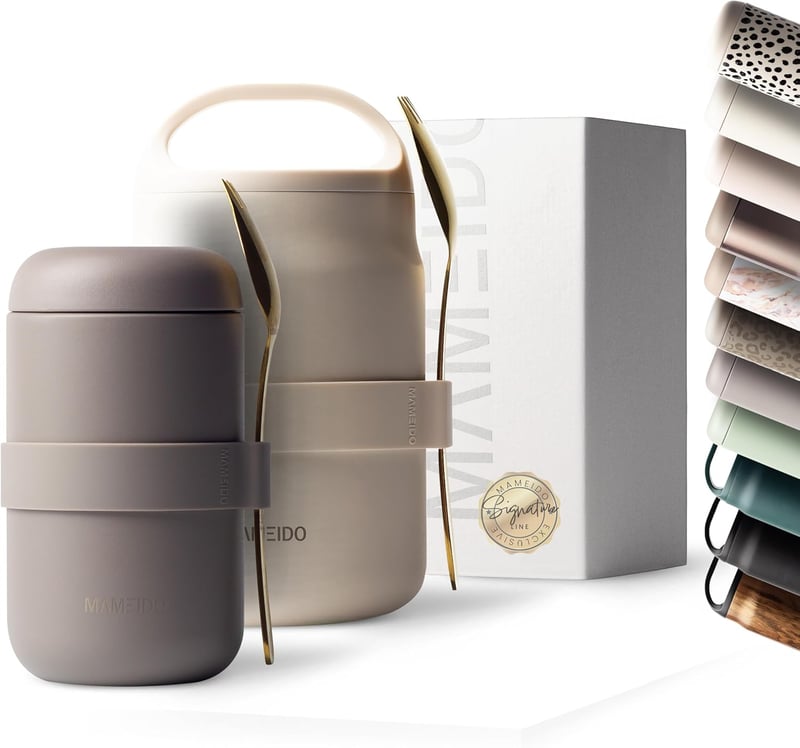 MAMEIDO 500ml Termikus Ételtartó Rozsdamentes Acél Taupe Szürke Szivárgásmentes - 500 ml, Taupe Grey