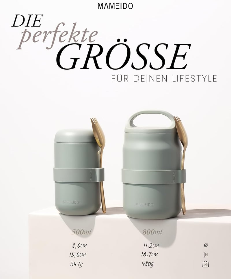 MAMEIDO 500ml Termikus Ételtartó Rozsdamentes Acél Taupe Szürke Szivárgásmentes - 500 ml, Taupe Grey