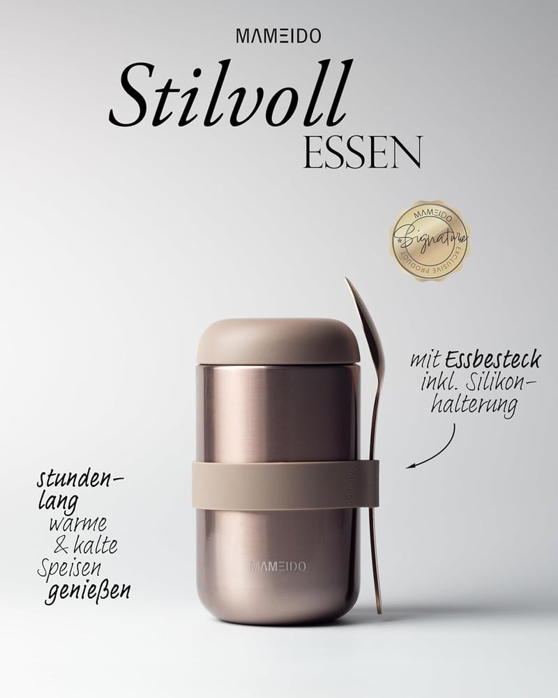 MAMEIDO Rozsdamentes Acél Termosz Ételtároló 500ml - Hőszigetelt Joghurt, Zabkása, Leves Tárolására - Szivárgásmentes Ételhordó Termobögre (
