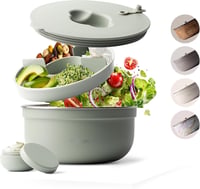 MAMEIDO Saláta Box 1.5L Rozsdamentes Acél Bento Ebéddoboz Tömített Öntetes Tartállyal - 1500 ml, Desert Sage 1