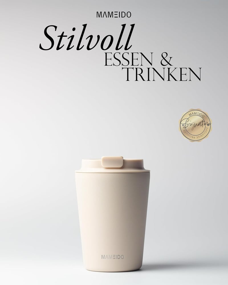 Mameido Termikus Bögre 350ml Rozsdamentes Acél Dupla Falú Kávés Pohár - 350 ml, Ivory Beige
