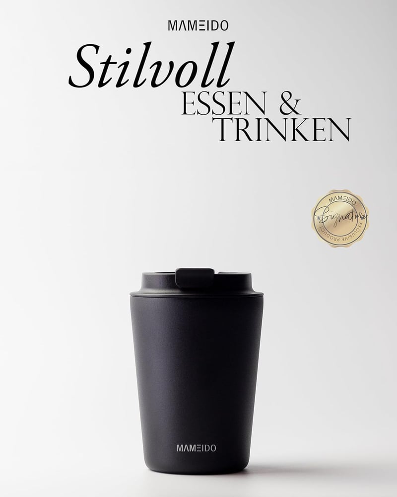 Mameido Termosz Bögre 350ml - Fekete, Rozsdamentes Acél, Dupla Falú, Szivárgásmentes Utazó Pohár, 4 Órás Melegen Tartás, BPA-mentes, Autós P