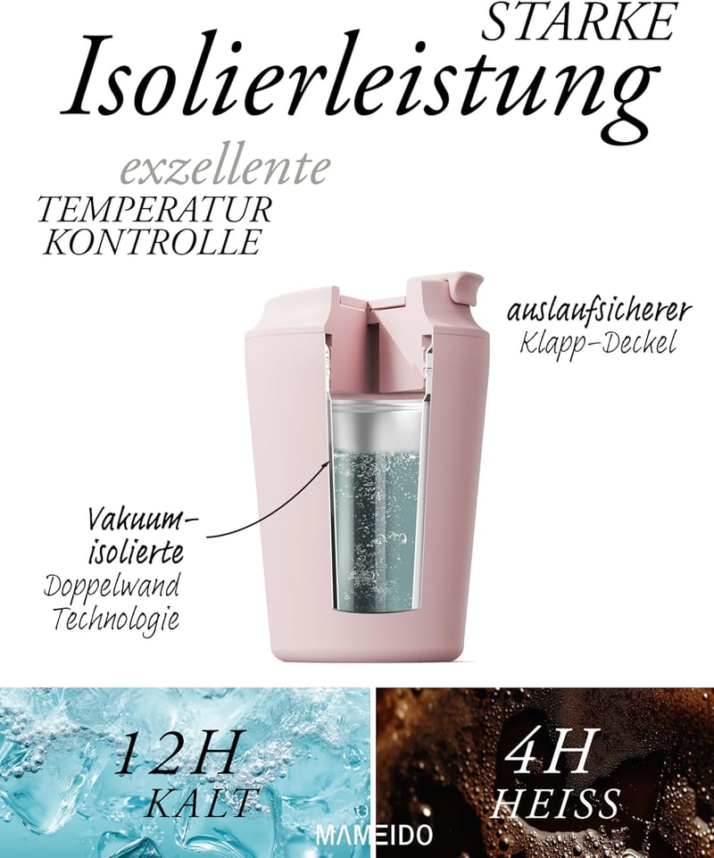 MAMEIDO 350 ml termosz bögre utazó kivitel dupla falú rozsdamentes acél szivárgásmentes kávéspohár Almond Flakes