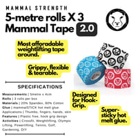 Bandă adezivă pentru haltere Mammal Strength 2.0 Hook Grip Tape – pachet de 3 bucăți, 5 m x 3 cm, fără plastic, bandă premium pentru degetul mare, elastică și ușor de rupt 6