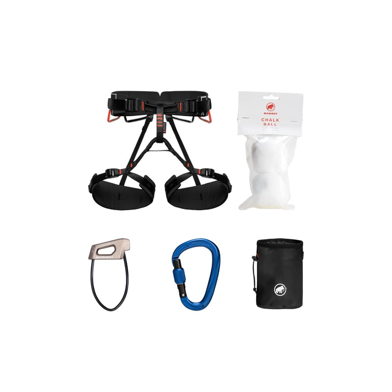 Mammut 4 Slide komplet za penjanje, veličina M-XL - Set za penjanje s pojasom, karabinerom, uređajem za osiguravanje, torbicom za magnezij i kuglicama magnezija, crni
