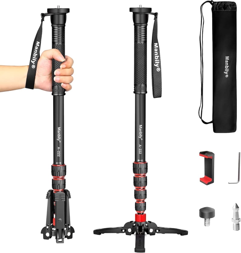 Manbily Kihúzható Alumínium Kamera Monopod Lábakkal, Hordozható Utazó Állvány DSLR Canon/Sony/Telefon, 5 Szekciós 170 cm-ig, 7 kg Teherbírás